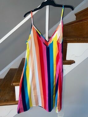 SHEIN Vibrant Rainbow Striped Slip Dress size medium